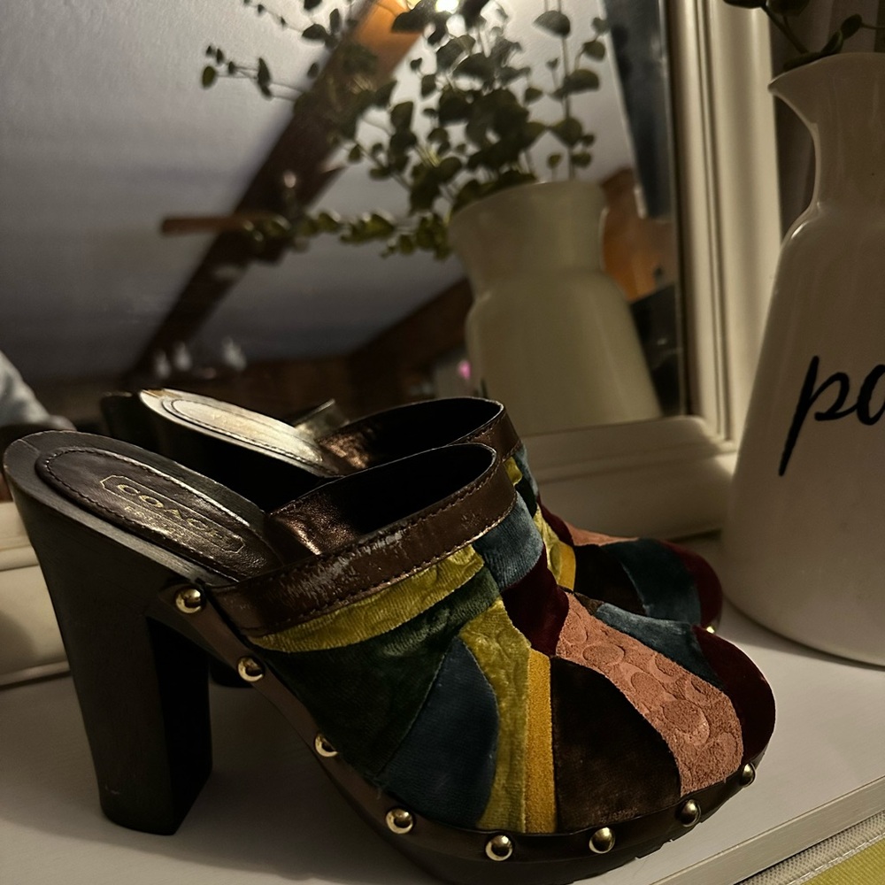 Coach Women's Colorful Patchwork Mules - Picture 2 of 3
